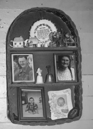 Special photos and mementos hanging on the wall in the front room.